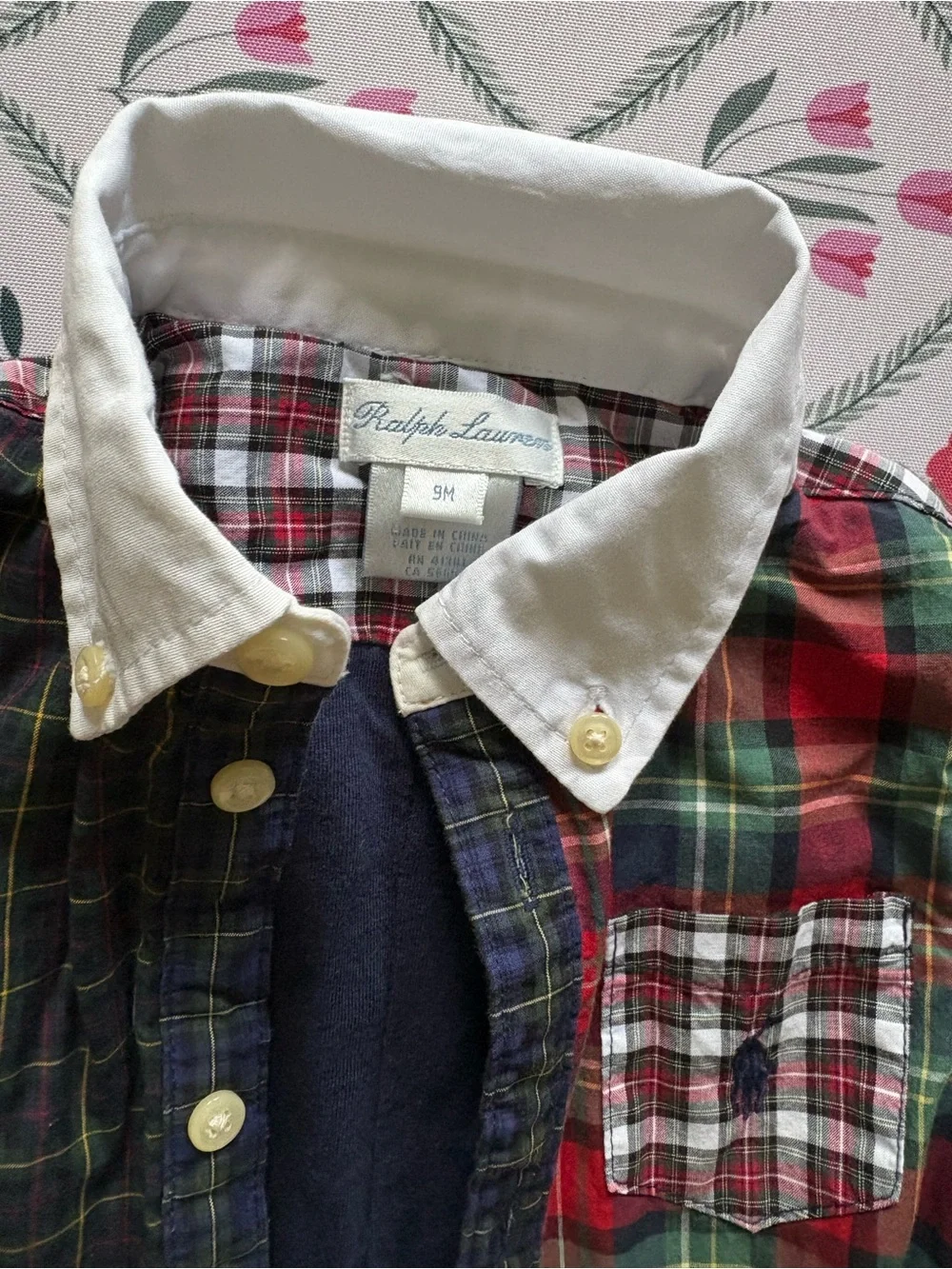 Ralph Lauren Plaid Button-Front One-Piece Shirt Romper - Red & Green